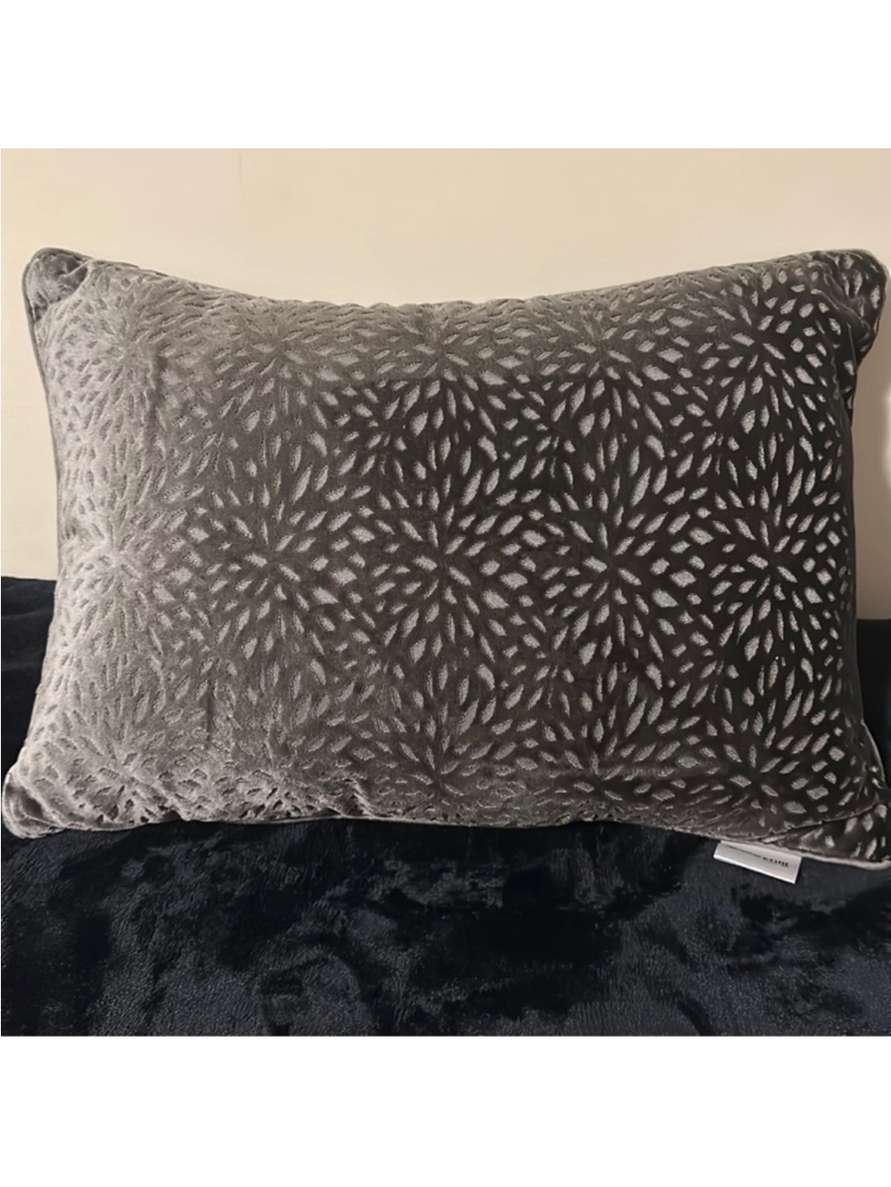 Broyhill Petals Dark Gray Lumbsr Throw Pillow~20in x 14in. x 3in. - Picture 2 of 8